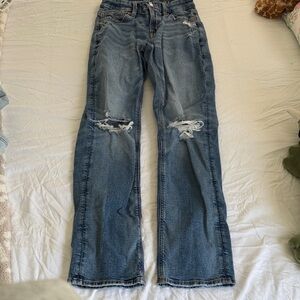 American Eagle Outfitters Distressed Mid-Blue Straight Leg Jeans
